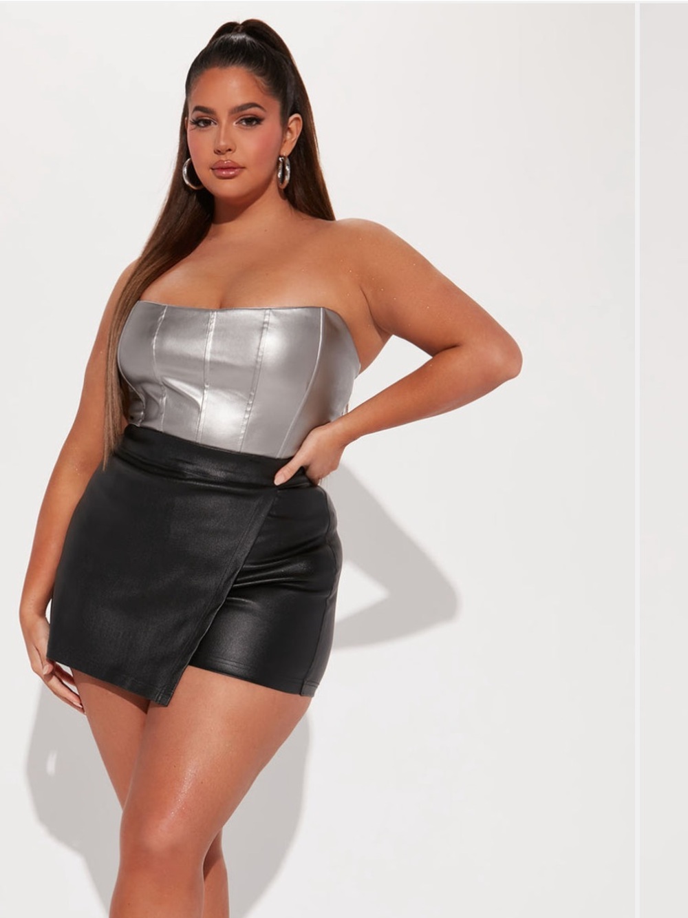 Coated Black Asymmetrical Skort